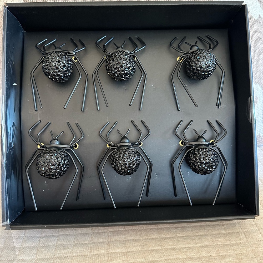 Christian Siriano Halloween Spiders 🕷️ Decor Set of 6 Black Rhinestones NEW